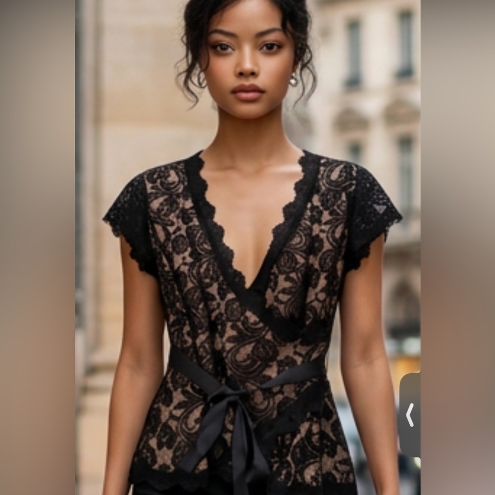 Black Lace V-Neck Wrap Top